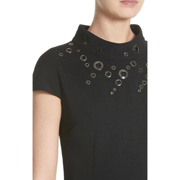 Womens Size 4 St. John Black Grommet Detail Funnel Neck Sheath Dress - Picture 3 of 9